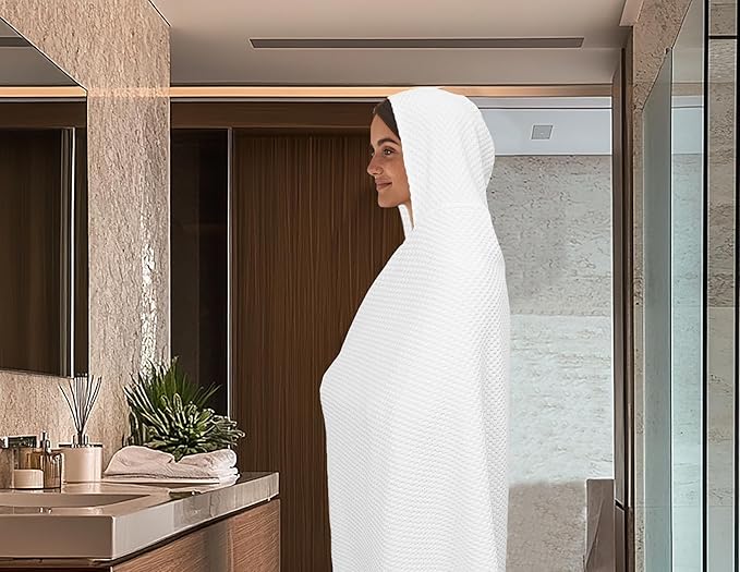 COTTON CRAFT Hooded Bath Towel – 2 Pack Oversized 35x70 Waffle Weave Towel with Hood for Adults - 100% Ringspun Cotton Pool Bath Sheet Wrap with Hood - Soft Super Absorbent Quick Dry – 450 GSM – White