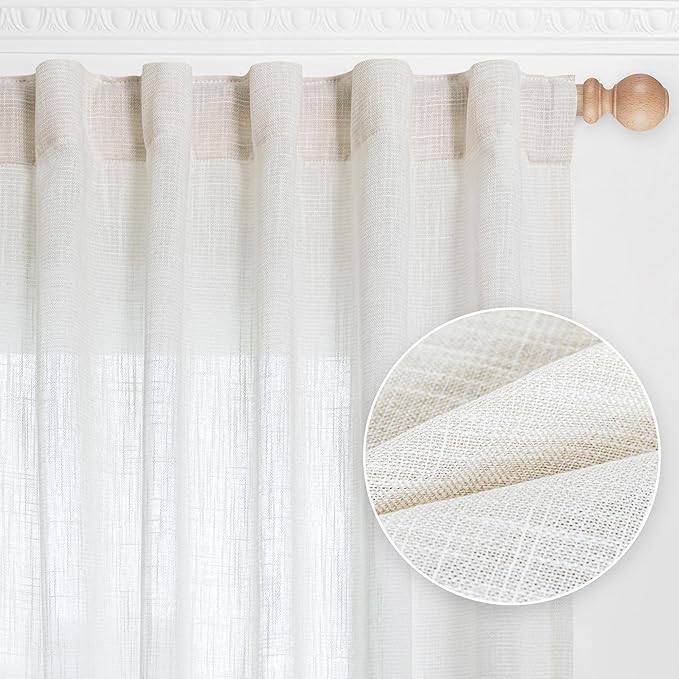 MYSKY HOME Natural Curtains for Living Room 1 Panel, Beige Semi Sheer Curtains & Drapes Light Filtering Farmhouse Country Boho Style Back Tab Draperies for Sliding Glass Door (Customsize, Natural)