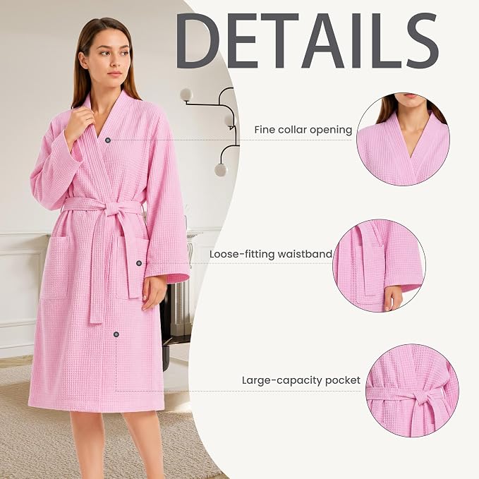 Lightweight Waffle Robe - Soft Cotton Bathrobe Spa Bathrobe for Daily Wear Home & Hotel