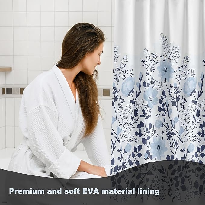 Plastic Shower Curtain Liner, Premium EVA 6G Classic Bloom Shower Curtain, Shower Curtains for Bathroom with 3 Magnetic Weights and Rustproof Grommets (Classic Bloom, 72x72 in)