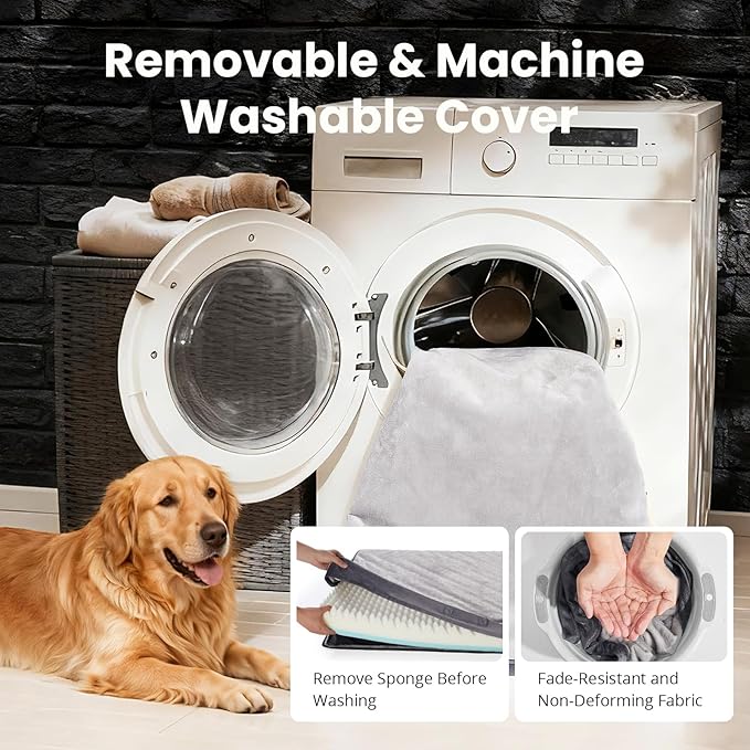 OhGeni Orthopedic Waterproof Dog Bed for Medium Large Dogs, Machine-Washable Removable Cover in Easy-Clean Fabric, Reversible Memory Foam & Easy-Carry Handle, Wider and Larger, 36 inch (Gray)