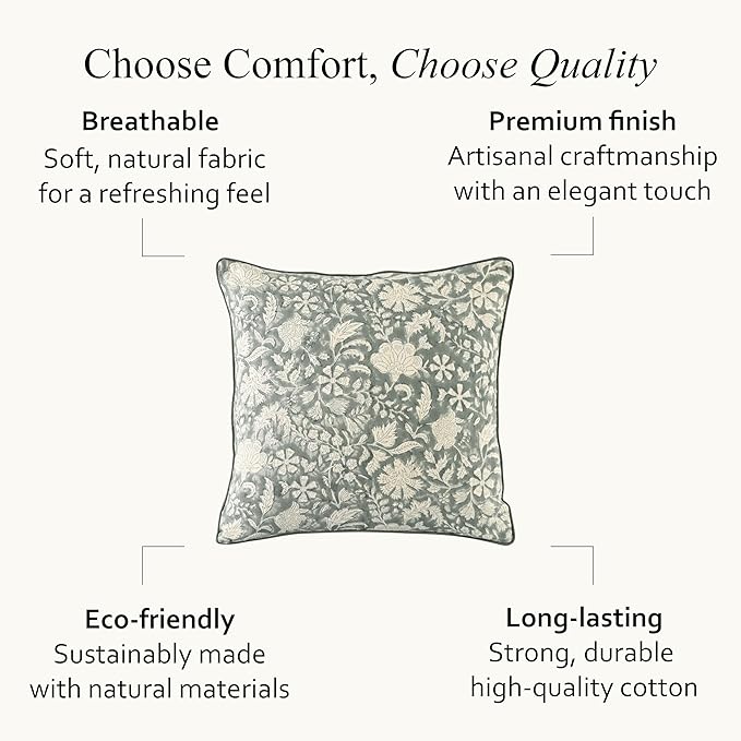 CPC Throw Piping Pillow Covers for Couch, 20x20 Inch Pillows for Living Room, 100% Cotton Boho Cute Outdoor Pillows, Flower Cushion Covers Gift for Spring, Easter - Green Ivy Botanical