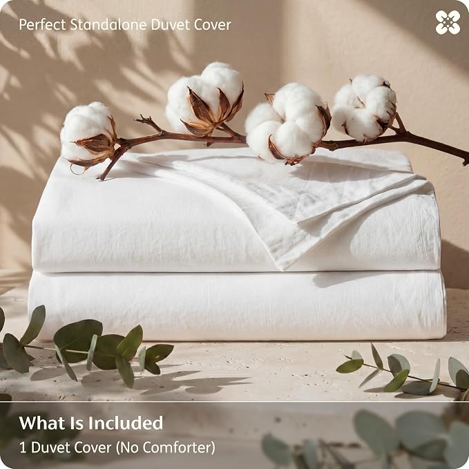 Bedsure Duvet Cover King Size - 100% Washed Cotton, Linen-Like Minimalist Bedding - PureWoven Plain Soft Comforter Cover for All Seasons, 1 Duvet Cover Only (Natural White, 104" x 90")