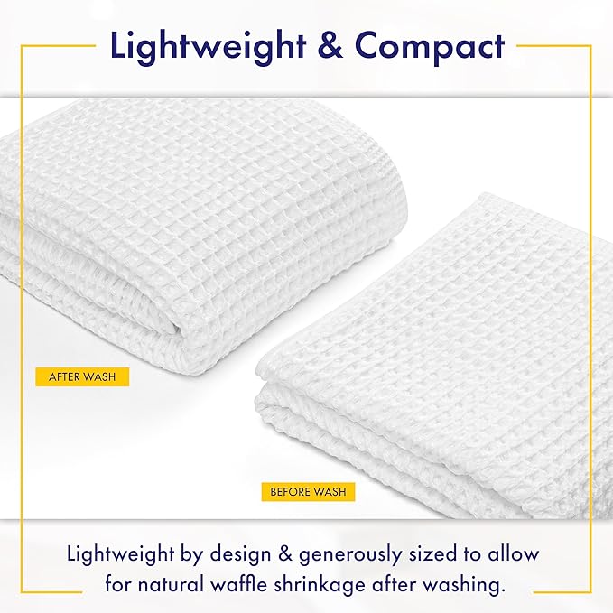 Alusa Home Ultra Soft Viscose from Bamboo Waffle Towels - Lightweight Bath Towel Set of 6 - Compact, Quick Dry & Lint Free (White)