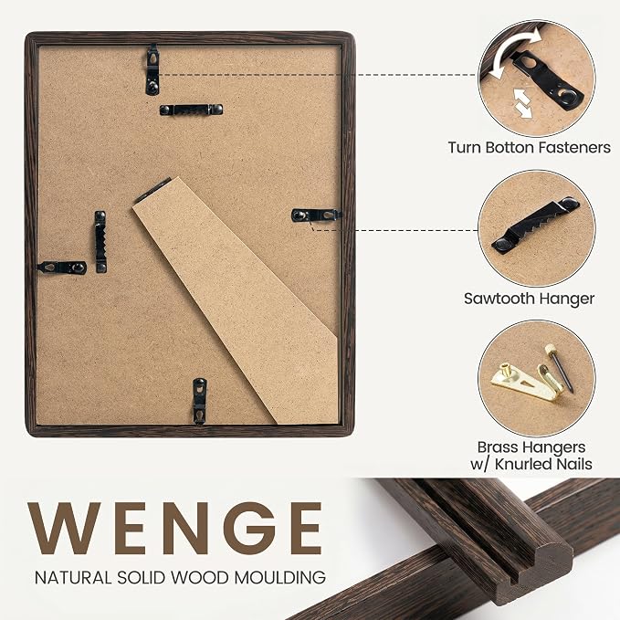 Fun Memories 6x8 Picture Frame, Natural Wenge Wood Photo Frames with HD Tempered Glass, Handcrafted Rounded Corner 6 x 8 Wooden Frames Matted to 5x7 Photos, 6x8 Frame, Tabletop or Wall Display
