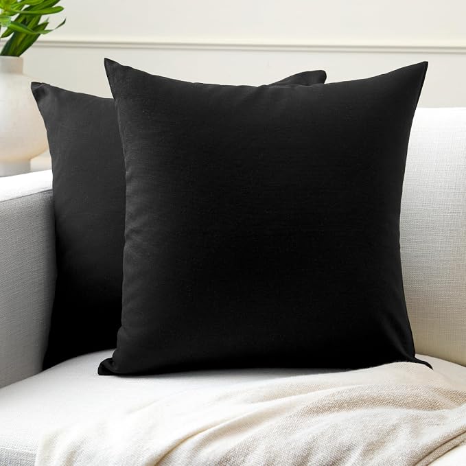 Encasa XO Throw Pillow Covers 26x26 in Set of 2 Jet Black | No Inserts | Cotton Pillow Covers for Living Room, Bed, Sofa, Couch | Decorative Cushion Covers with Improved Zipper