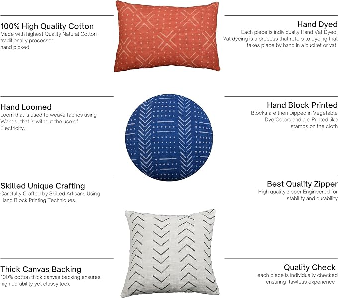 Trade Star Modern Mudcloth Cushion Case 100% Cotton Pillow Cover Throw Cover Lumbar Boho Pillow Cases Fall Decor Cushion Case for Couch Decorative (Rust Solid 12X24 INCHES)