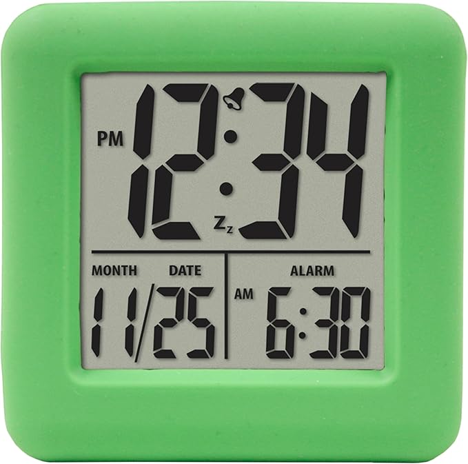 Equity 70911 Digital Green Silicone Cube Alarm Clock with On-Demand Backlight