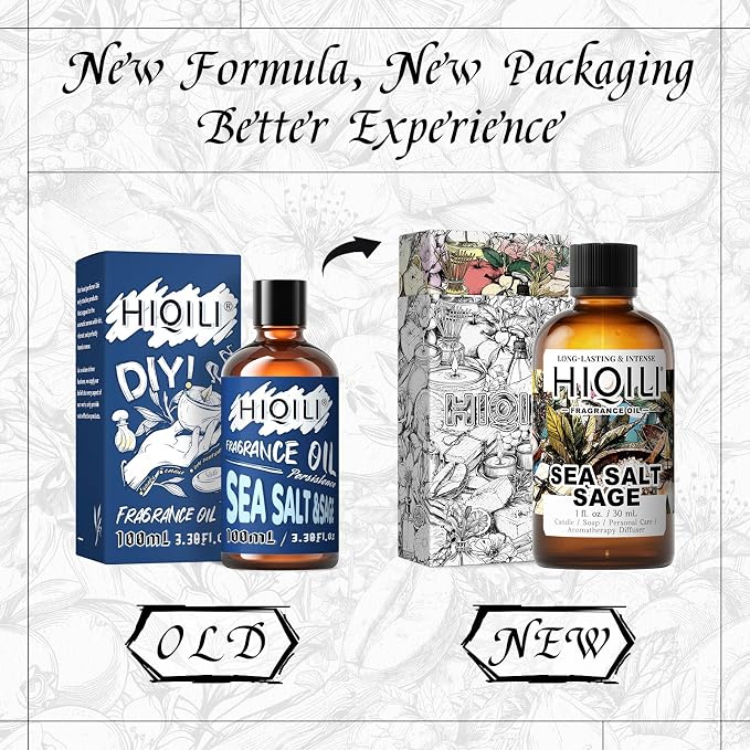 HIQILI Sea Salt Sage Fragrance Oil for Diffuser Use, DIY Perfume - 1 Fl Oz | Car/Hotel Collection Diffuser Oil, Long Lasting Scents, Candle & Soap Making Supplies, DIY Air Freshener Spray