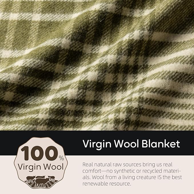 Molithe 100% Wool Blanket, 62" x 86", Warm, Thick, Washable, Military | Great for Camping, Outdoors, Sporting Events, Survival Kits PineGreen