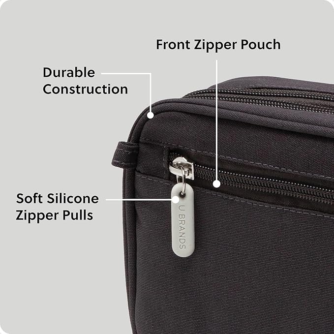 U Brands Canvas Tech Organizer Pouch 9 Compartments, 7.8 x 5 Inch Cable Organizer Bag for Travel, Cord Organizer for Cables, Earbuds, Flash Drives and Accessories – Slate