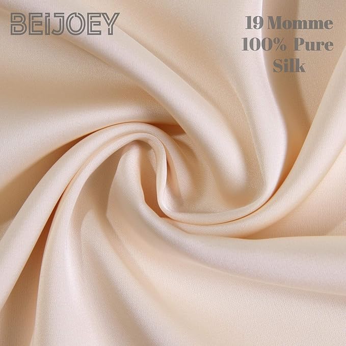 100% Mulberry Silk Pillowcase Set of 2 for Hair and Skin,with Hidden Zipper,Both Sides 19 Momme 600 Thread Count Natural Silk Pillow Cover,Soft Breathable Smooth (Buff Beige, King 20''x36'')