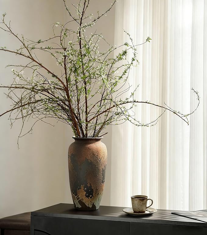 GeLive Large Rustic Ceramic Vase, 12 Inch Textured Distressed Brown Pottery, Handmade Wabi Sabi Boho Farmhouse Vase for Pampas Grass, Fresh & Dried Flowers, Living Room, Entryway, Table Centerpieces
