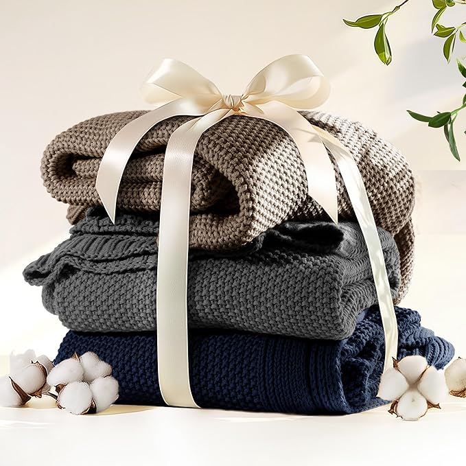 100% Cotton Cable Knit Throw Blanket, Large Lightweight Soft Knit Blanket for Sofa Couch Bed, Breathable All-Season Throw, Cozy Decorative Blanket, 60 x 80 Inch,Taupe