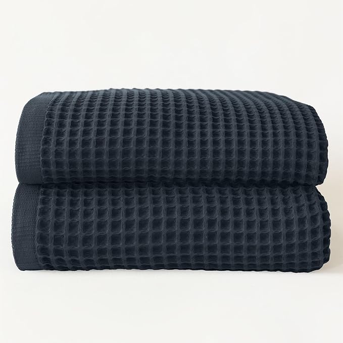 Premium Oversized Waffle Bath Towel Pack of 2 Extra Large 35x71 inch - 100% Turkish Cotton Waffle Weave Quick Dry Absorbent Lint Free Bath Sheet Towels (Anthracite, Set of 2 Bath Towels)