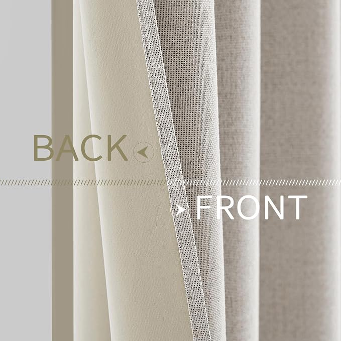 MIULEE Linen Textured Curtains for Bedroom Solid 100% Blackout Thermal Insulated Cream White Grommet Room Darkening Curtains & Drapes Luxury Decor for Living Room 52 x 45 Inch (2 Panels)