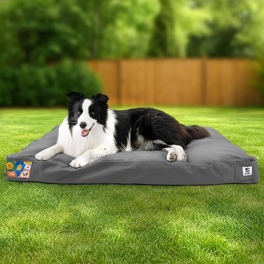 Sytopia 36 Inch Canvas Outdoor Dog Bed for Large Dogs, Durable Dog Bed with Waterproof Machine Washable Removable Cover, Indoor Patio Pet Pad for Crate, Dark Grey
