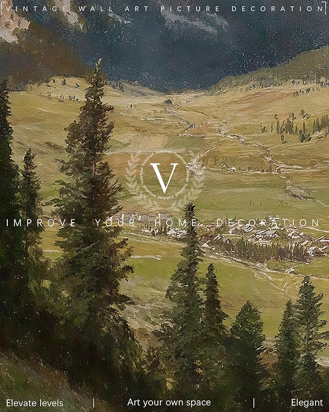Nature Landscape Vintage Wall Art for Home Decor, Mountain View Canvas Wall Art, Farmhouse Muted Spring Summer Paintings Art Picture Aesthetic for Bedroom Bathroom Living Room Office Decor (8" x 10"-UNFRAMED)