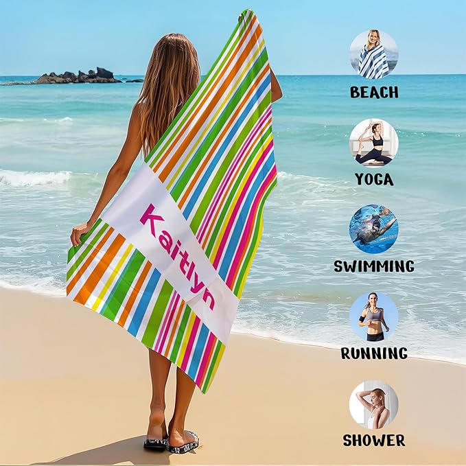 JML Custom Beach Towel with Name, Personalized Microfiber Beach Towel with Name, Large, Soft, Quick Dry & Absorbent for Swim, Pool,Adult,Summer Holiday,Vacation,Travel,Gift for Anniversary, Birthday