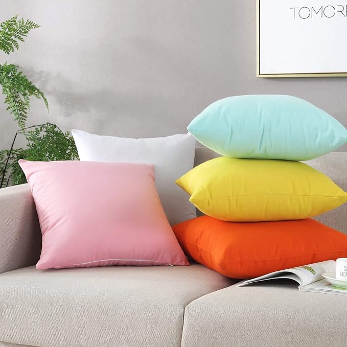 TAOSON 100% Cotton Canvas Home Decorative Square Throw Pillow Cover Cushion Covers Pillowcase, Home Decor Decorations for Sofa Couch Bed Chair 26 x 26 Inch / 65 x 65 cm White