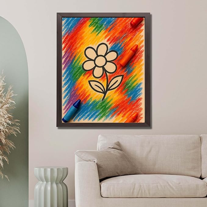InkFlow Posters Rainbow Flower Crayon Poster - Fun Graphic Print for Kids Bedroom, Playroom, Nursery - Creative Motivational Decor - 11x14 Unframed Canvas Print