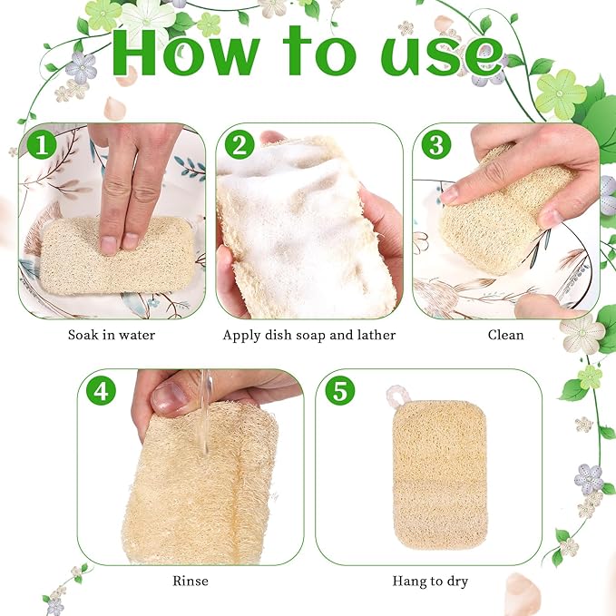10 PCS Natural Sponges for Dishes, Loofah Dish Sponge for Kitchen Compostable Natural Loofah Sponges