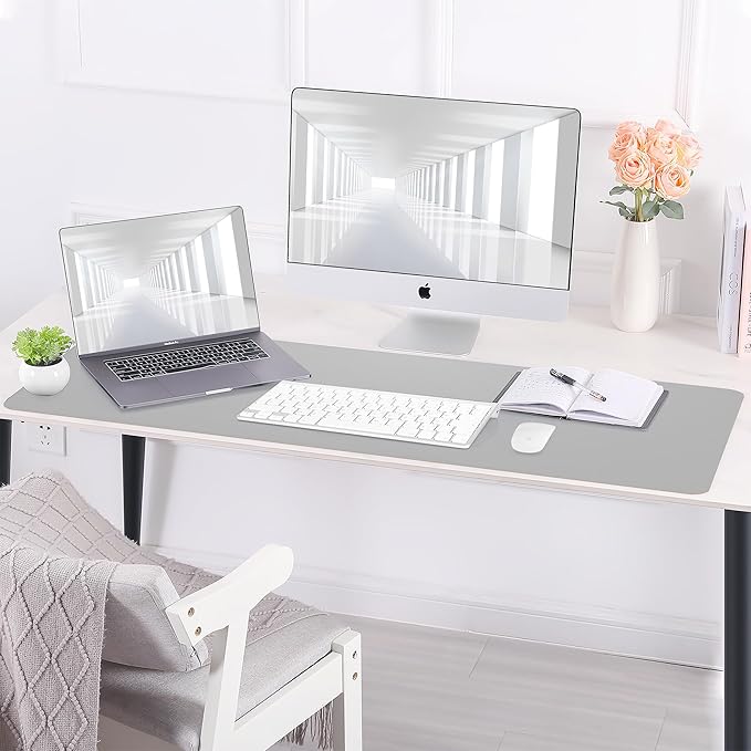 AFIING Cork Desk Mat 47" x 23.6", Dual-Sided Natural Cork & PU Leather Desk Pad, Non-Slip Waterproof Large Mouse Pad for Office, Home & Gaming (Light Grey)