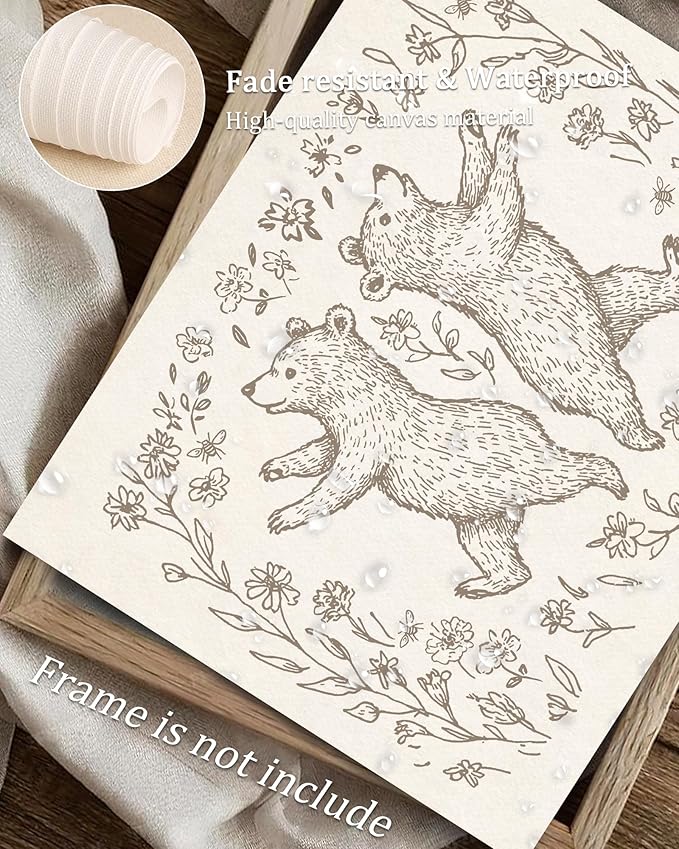 Vodefoad Bear Sketch Vintage Wall Art Retro Nursery Cheerful Bear Art Print Neutral Cottagecore Nursery Decor Farmhouse Rustic Bears Wall Decor for Gallery Nursery Bedroom Bathroom Office - 8x10Inch Unframe