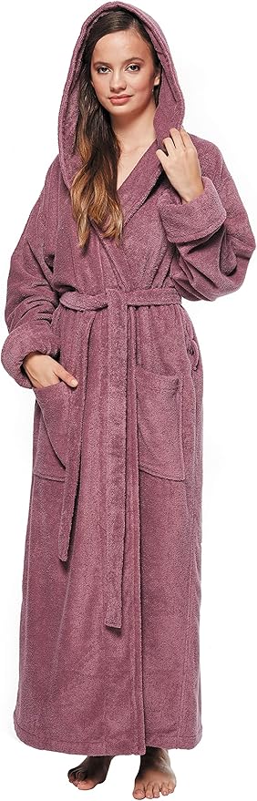 Arus Women's GOTS Certified Organic Cotton Hooded Full Length Turkish Bathrobe