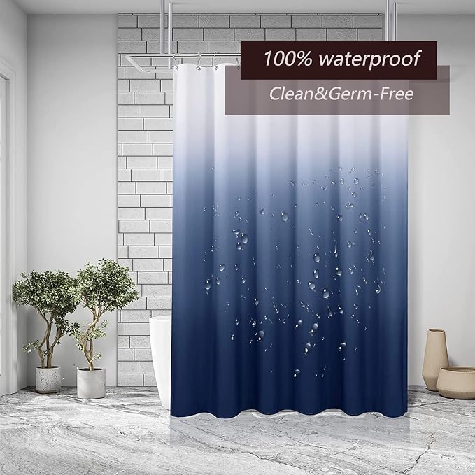 TIKABC Shower Curtain Liner, Blue Lightweight Shower Curtain Liners, Plastic Shower Curtains, 72x72 inch PEVA Shower Liner with 12 Grommet Holes 3 Magnetic Weights