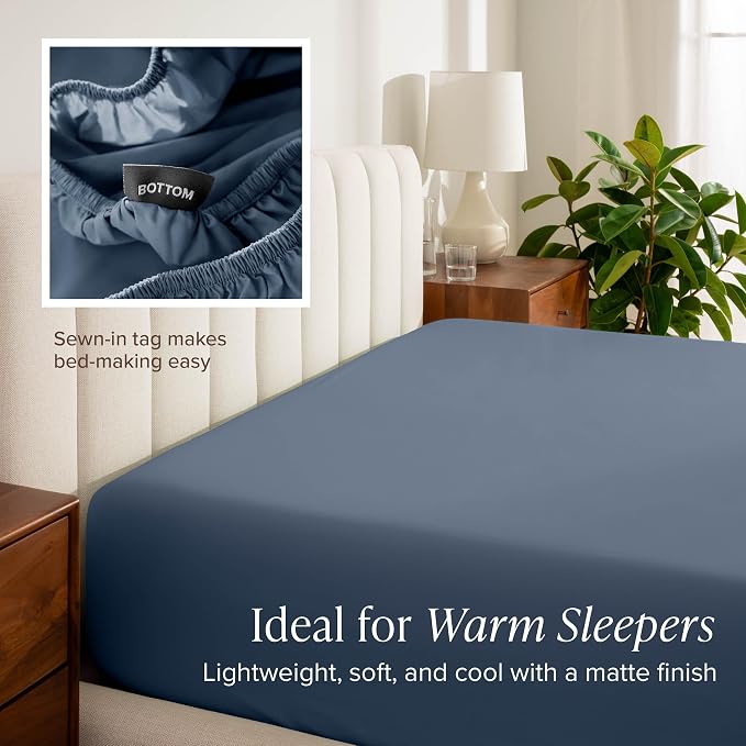 Bare Home 100% Organic Cotton Queen Sheet Set - Crisp Percale Weave - Lightweight & Breathable - Bedding Sheets & Pillowcases (Queen, Bering Sea)