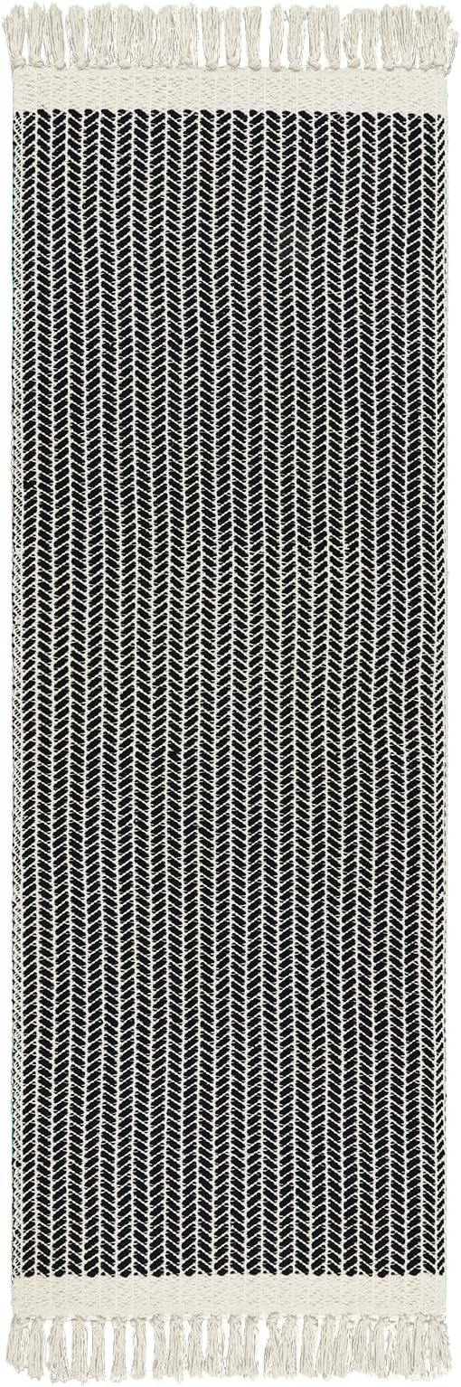 Lahome Belle Boho Hallway Runner Rug, 2x6 Laundry Room Lightweight Entry Woven Cotton Throw Mat with Tassels, Farmhouse Non Shedding Washable Black Low Pile Runner for Kitchen Bathroom