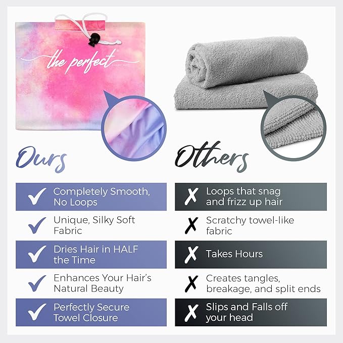Microfiber Hair Towel Wrap with Wet & Dry Detangling Brush – Fast Drying Anti-Frizz Hair Drying Turban for Curly, Wavy and Straight Hair – Gentle Absorbent Hair Care for Women, Girls and Kids