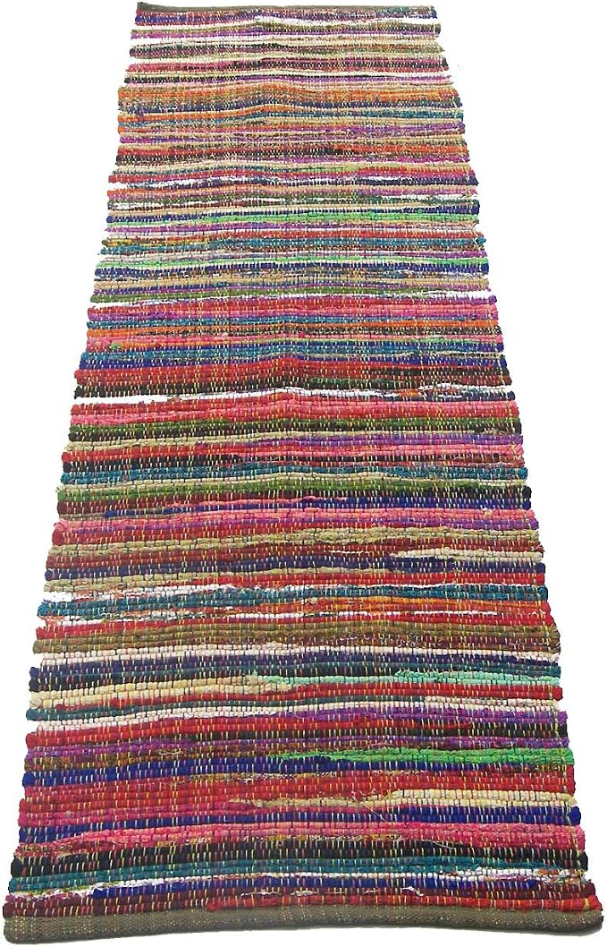 Chardin home - Eco Friendly 100% Recycled Cotton Colorful Chindi Runner Area Rug - 2'x7', Multi