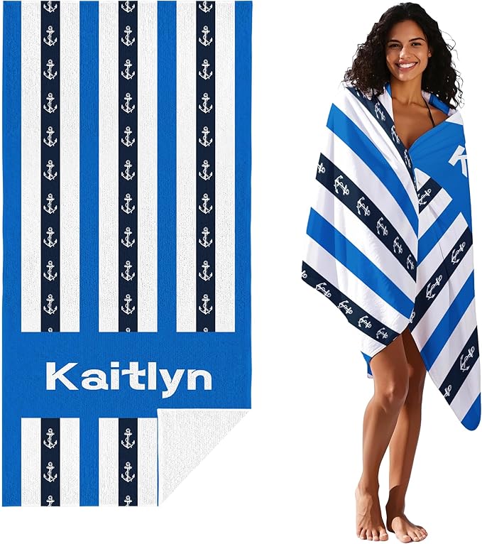 JML Custom Beach Towel with Name, Personalized Microfiber Beach Towel with Name, Large, Soft, Quick Dry & Absorbent for Swim, Pool,Adult,Summer Holiday,Vacation,Travel,Gift for Anniversary, Birthday