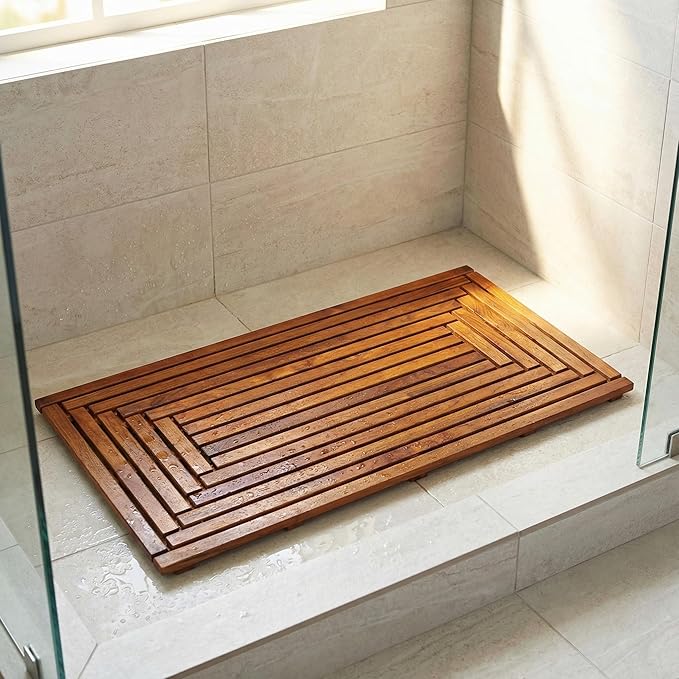 Bare Decor Giza Shower, Spa, Door Mat in Solid Teak Wood, 36" x 20"