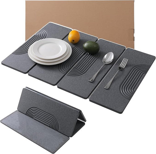 23.6"×15.7" Diatomaceous Earth Stone Dish Drying Mat, Foldable Super Absorbent Quick Dry Non-Slip Eco-Friendly Pad for Kitchen Counter, Dishes, Cups, Bottles & Utensils, Dark Gray