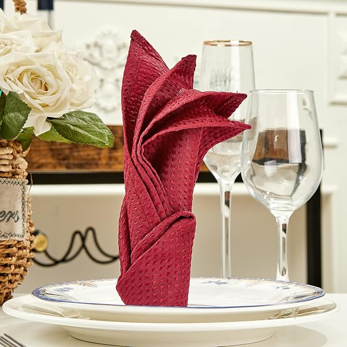 Mebakuk Cloth Napkins Set of 12, Premium 17 x 17 Inch Solid Washable Small Triangle Weave Napkins, Soft Table Napkin for Wedding Party Restaurant Dinner Parties