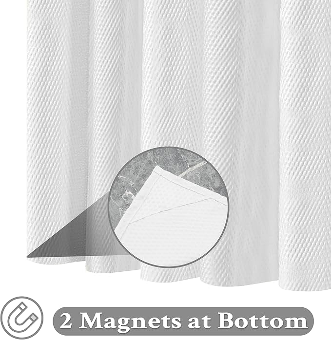 Tititex Solid White Cloth Fabric Shower Curtain Liner with 2 Magnets - Texture Pressure Bubble Soft Hotel Quality Waterproof Shower Liner, Light-Weight & Machine Washable 60x72 inch