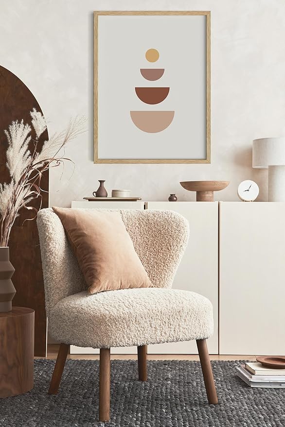Y2K BOO Minimalist Geometric UNFRAMED Wall Art Stacked Semi-Circle Shapes Earth Tones Terracotta Brown Mid Century Modern 16x20 Inch Heavyweight Paper Studio Decor