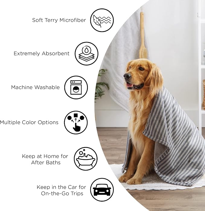 Bone Dry Pet Grooming, Embroidered Microfiber Towel Drying Collection, 15x30, Hunter Green