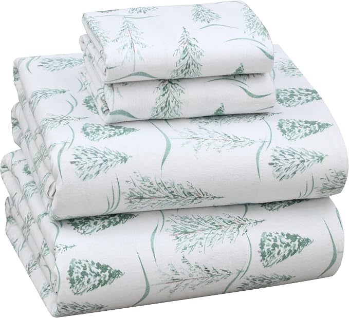 RUVANTI Flannel Sheets Full Size - 100% Cotton Double Brushed Bed Sheets Set, Deep Pockets 16 Inches, All Seasons Breathable & Extra Soft Full Sheets, Warm & Cozy, 4 Piece, Alpine Serenity