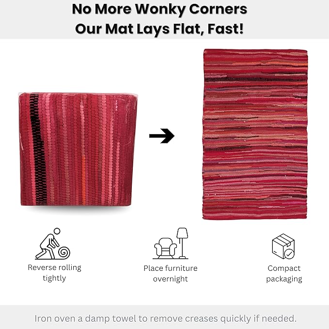 Ramanta Home Hand Woven Cotton Chindi Rug 3'x5' - Red, Braided Recycled 100% Cotton Rug for High Traffic Area, Farmhouse Boho Rugs for Living Room, Kitchen Entryway Bedroom Floor Mat - 36"x60"