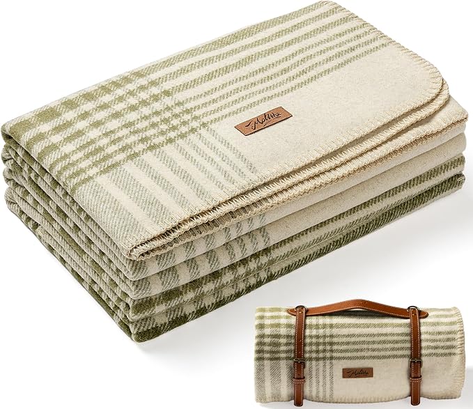 Molithe 100% Wool Blanket, 62" x 86", Warm, Thick, Washable, Military | Great for Camping, Outdoors, Sporting Events, Survival Kits PineGreen
