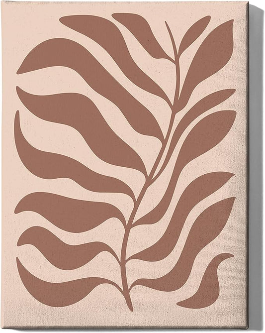 Abstract Organic Leaf Silhouette Wrapped Canvas Wall Art Botanical Shapes Earth Tones Terracotta 12x16 Inch Gallery Stretched Modern Nature Home Art