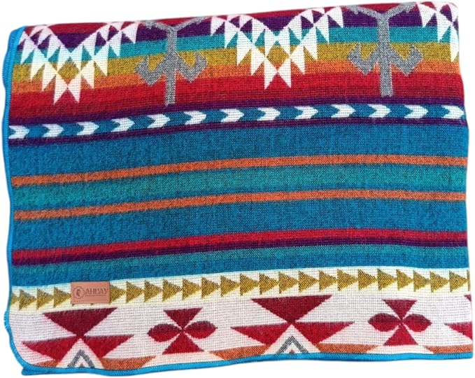 Alpaca Wool Blanket, King Size 100 x 83, Reversible 2 in 1, Thick and Ultra Soft, Hypoallergenic, Non-Itchy, Handmade in Ecuador. Premium Alpaca Wool Throw Blanket for Cozy Comfort (Turquoise)