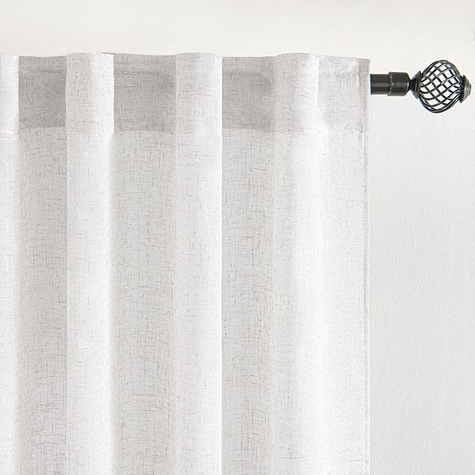 MIULEE White Curtains 30 Inch Length 2 Panels, Soft Thick Linen Textured Semi Sheer Light Filtering Kitchen Window Curtains Over Sink Small Tier Curtains for Bathroom Window Back Tab Rod Pocket