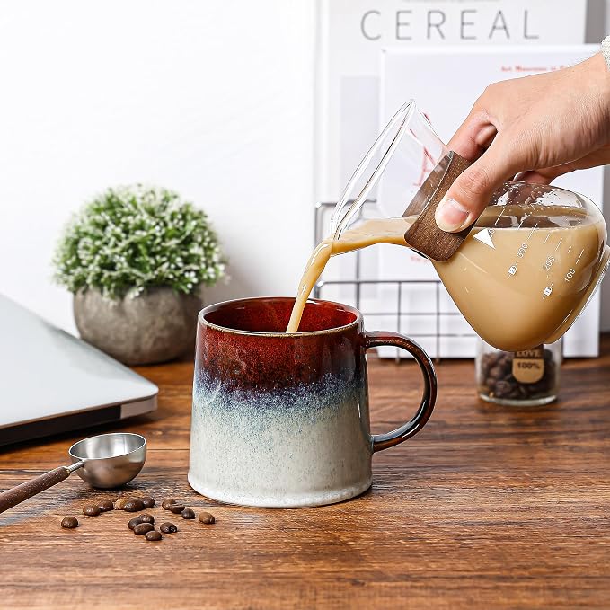 Large Ceramic Coffee Mugs, 20 oz Handmade Pottery Mug, Big Tea Cups with Handle for Office and Home, Dishwasher and Microwave Safe (Ink Red)