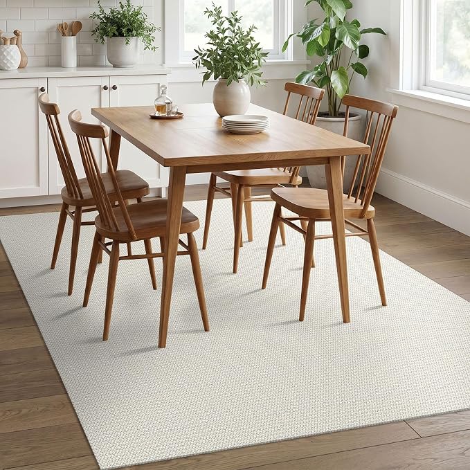 EARTHALL Washable Area Rugs 5x7 Ft Non Slip Living Room Rugs Cotton Rubber Backed Dining Room Rug Braided Bedroom Rugs Indoor Outdoor Floor Carpet for Living Room, Bedroom, Dining Room, Cream/Grayish