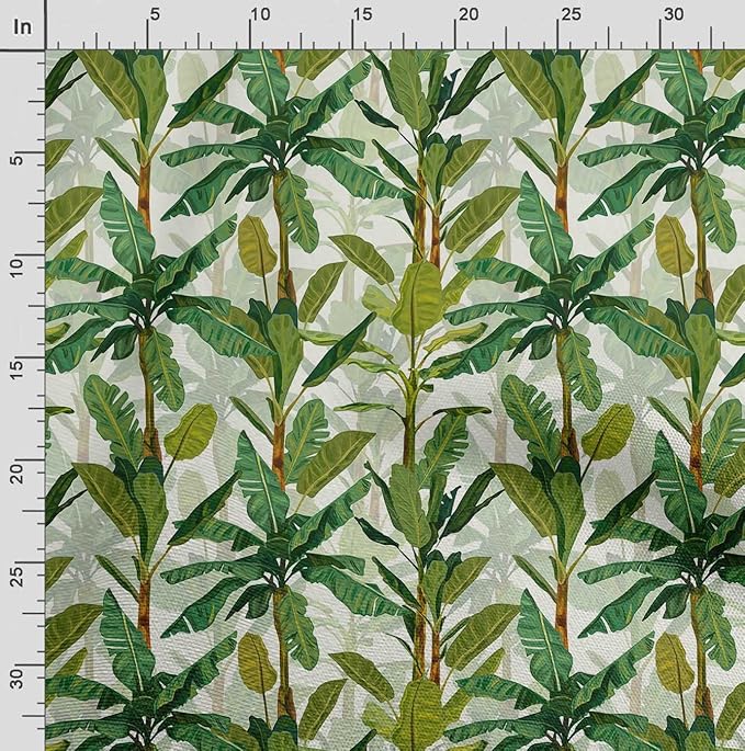 Soimoi Leaves Print - Green, Canvas Fabric Material - 56 Inch Wide, 1 Yard, Unstitched Fabric for Upholstery, Bags, Workwear and Outdoor Gear.